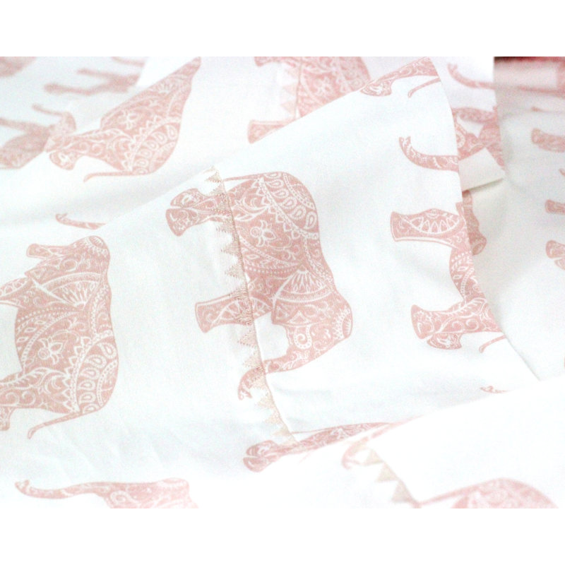 Twin Pink Elephants Cotton 400 Thread Count Sheet Set