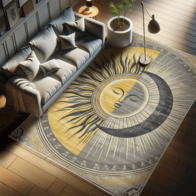 Machine Printed Mustard purple blue Rug