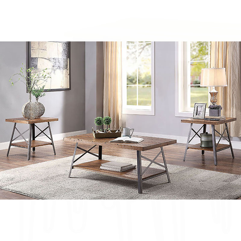 Table basse avec rangement en chêne patiné