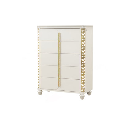 Commode en bois beige de style traditionnel Cendrillon avec accents DEL dorés