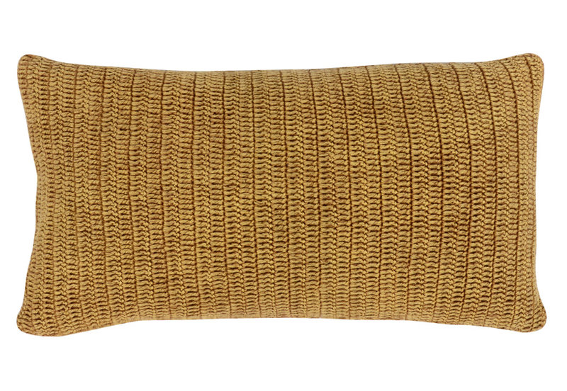 Nakeya Knitted Linen Throw Pillow, Ivory, 14" x 26", Rectangle