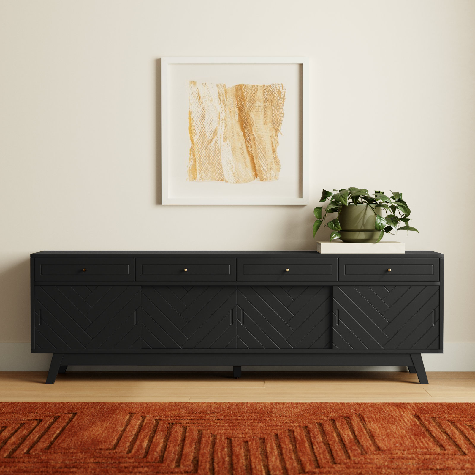 Anja 79 " Acacia TV Stand, Black