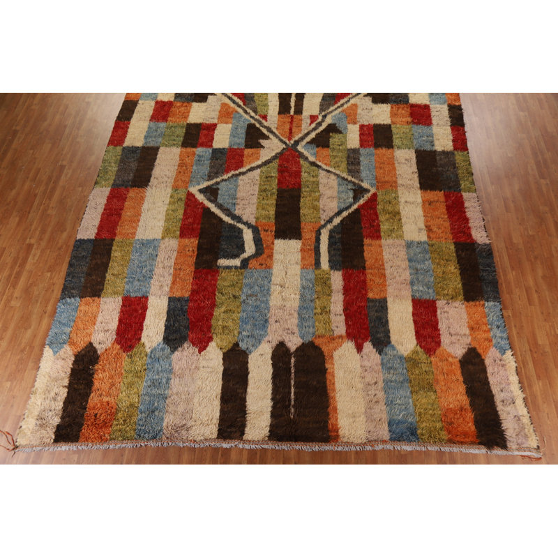 Tapis marocain multicolore en laine fait à la main 12 x 17