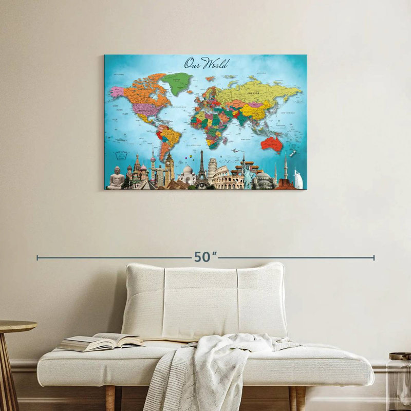 My World, punaise, voyage, Amrico II, H 24 po x l 36 po