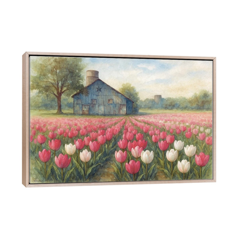 Springtime Tulips, 45.72 cm H x 66.04 cm W x 4.445 cm D, Natural Wood