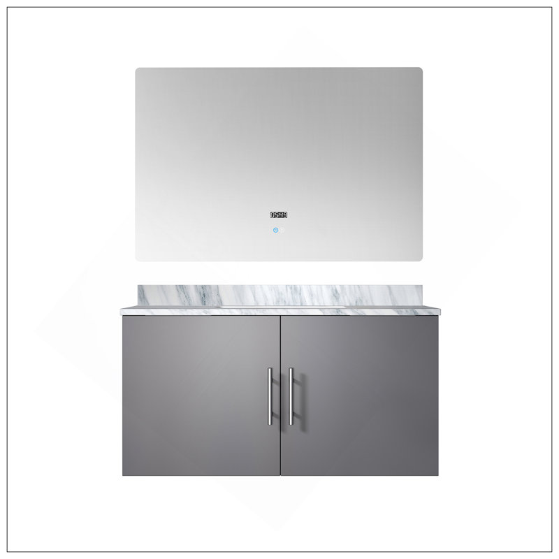 Meuble-lavabo de salle de bain 36 po X P 22 po D, plateau en marbre de Carrare et Miroir à DEL, Gris foncé