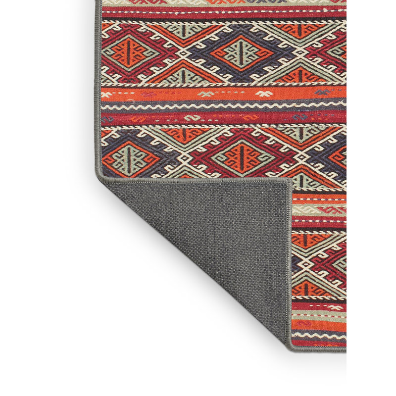 Tapis contemporain rouge / orange / vert, Rectangle 3 pi x 5 pi