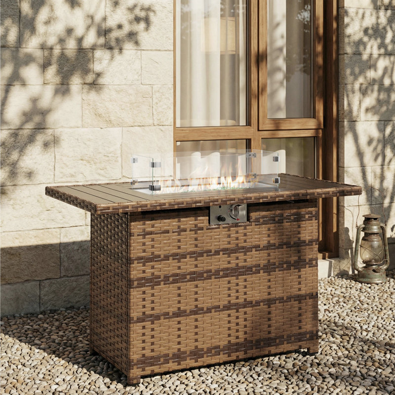 Table de foyer d'extérieur rectangulaire Terkel, Marron foncé