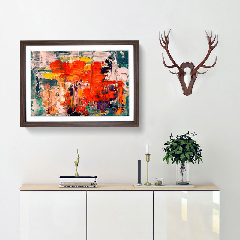 Abstract Art Painting Vol.101 by S.Johnson - Picture Frame Painting Print, 62cm H x 87cm W x 2cm D, Walnut Framed