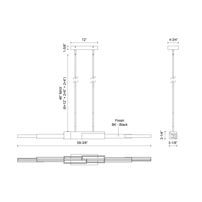 Enzo 1 - Light LED Pendant, 3.25" H x 59.38" W x 4.75" D