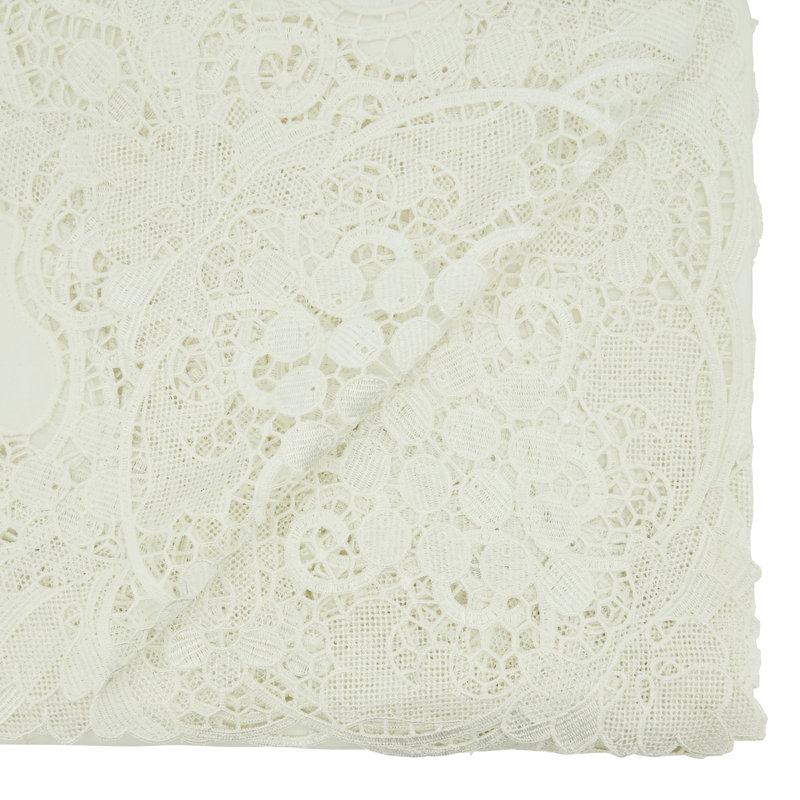 Milene Runner_Elegant Tablecloth With Lace Design, White, 120" x 67"
