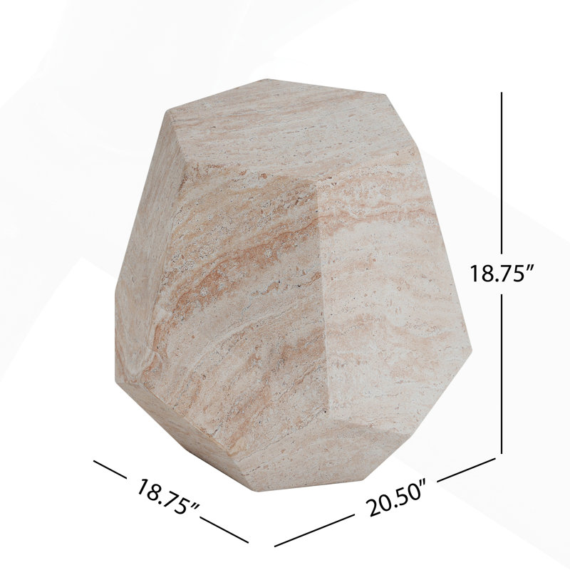 Hexagonal Round Travertine Accent Table, Lightweight Concrete for Indoor and Outdoor Use, Durable and Stylish