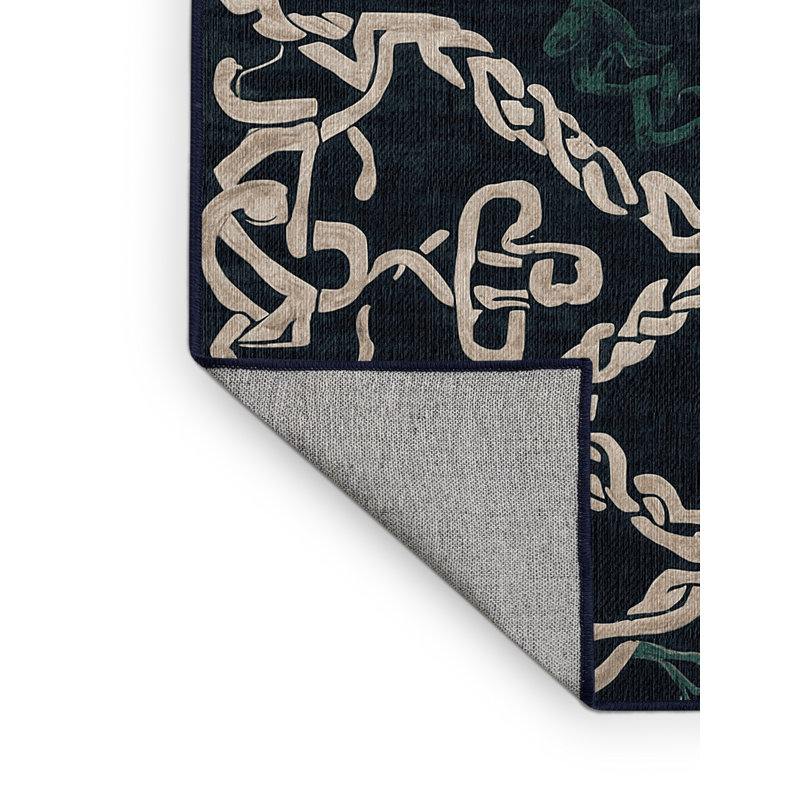 Machine Washable Blue Area Rug, Round 6'