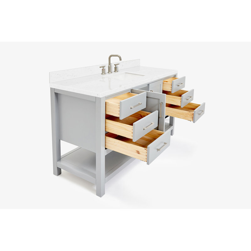 Meuble-lavabo simple 60 po ARIEL Moille, Gris, Forme rectangulaire