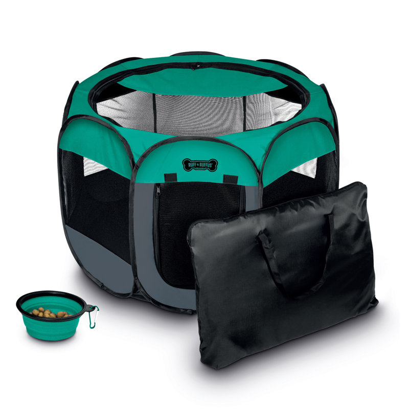 Fabric Exercise Pen With Door, 17" H x 29" W x 29" D, Aqua