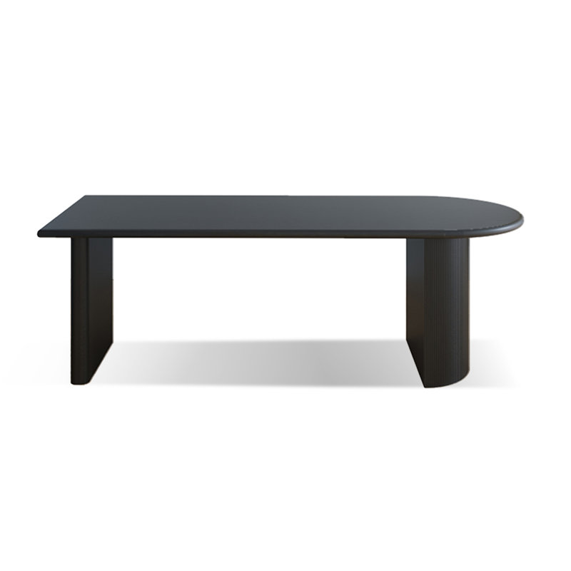 Table de salle à manger noire demi-cercle en bois massif, H 29,53 po x L 102,36 po x l 39,37 po