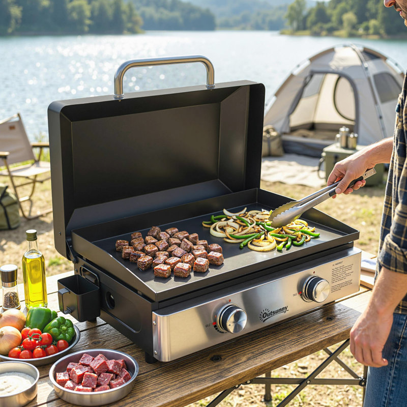 Outsunny 2 - Burner Countertop, Portable 21000 BTU BTU Gas Grill