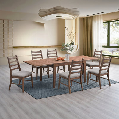 7-Piece Dining Set  Dining Table And 6X Chairs Modern Kitchen Dining Wooden Furniture, Extendable