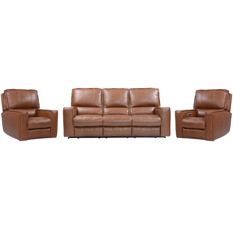 Ensemble de salon inclinable en cuir véritable 3 pièces Lloyd, 3 Pieces: Sofa, Loveseat, Recliner, Brun