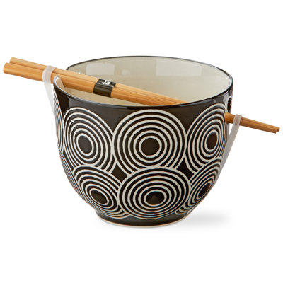Rings Noodle Bowl Black Stoneware 16 oz