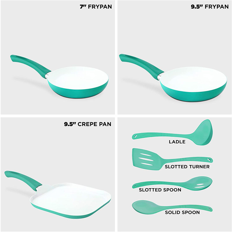 16 - Piece Non-Stick Ceramic Cookware Set, Turquoise