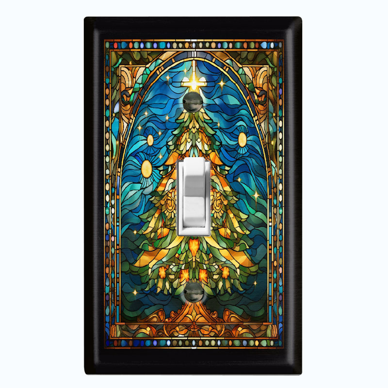 Christmas Festive Tree Blue 1 - Gang Toggle Light Switch Standard Wall Plate