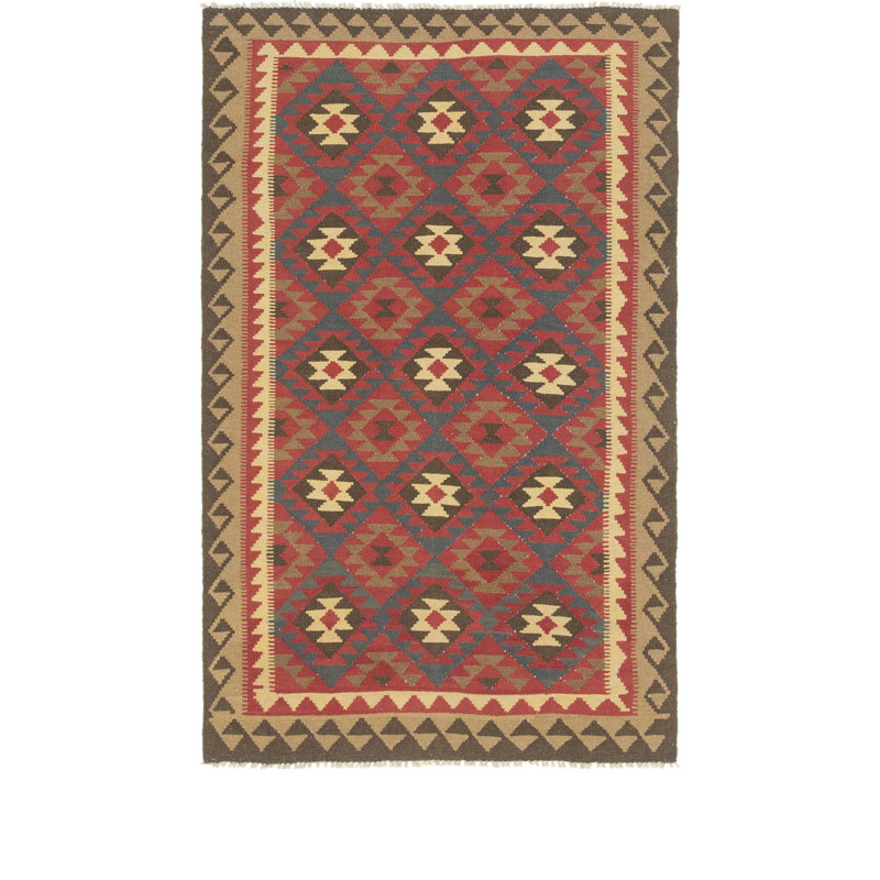 Tapis de zone en laine 5 pi x 7 pi 9 po one-of-kind à la main noué la bourgogne Lorain