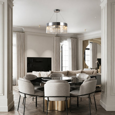 Transitional 9 Light Silver Drum Crystal Chandelier