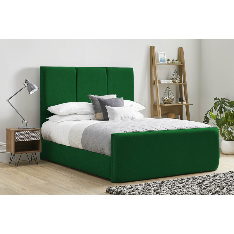 Ledley Kailua Upholstered Bed Frame - Plush Velvet with Headboard and Sprung Slats, Emarald, Super King (6')