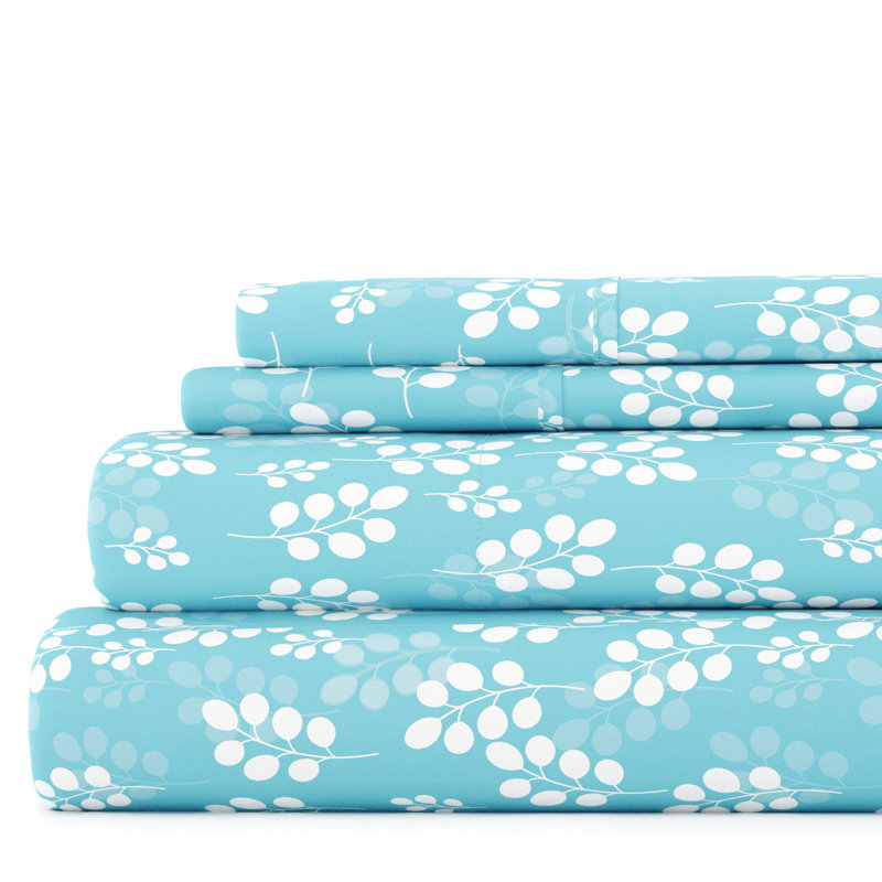 Pale Blue Floral Microfiber Twin Sheet Set