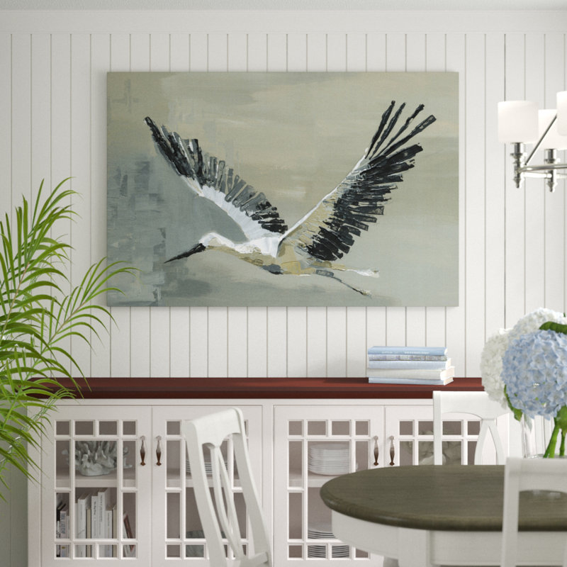 « the flying grues » par parvez taj,, peinture sur toile tendue, H 8 po x l 12 po x P 1,5 po