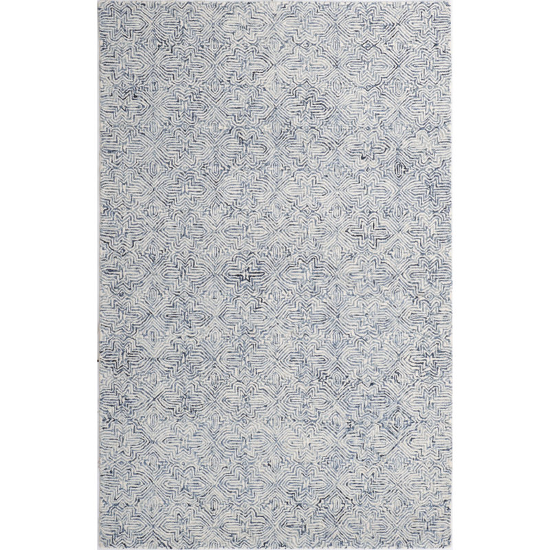 Barranco Hand Tufted Wool Blue/White Area Rug, Rectangle 5'6" x 8'6"