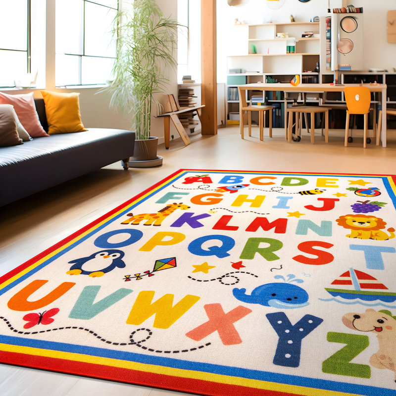 Alphabet animal ABC, tapis pour enfants, envers multi antidérapant, 6 pi 6 po x 9 pi
