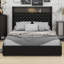Structure de lit tapissier capitonné avec veilleuse, ports USB et tablette de tête de lit, lit plateforme avec tête de lit haute Rivet-476717108-476717110