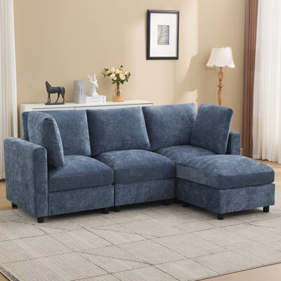 3-Seater Modular Sectional Cloud Sofa with Ottoman, L-Shaped Couch