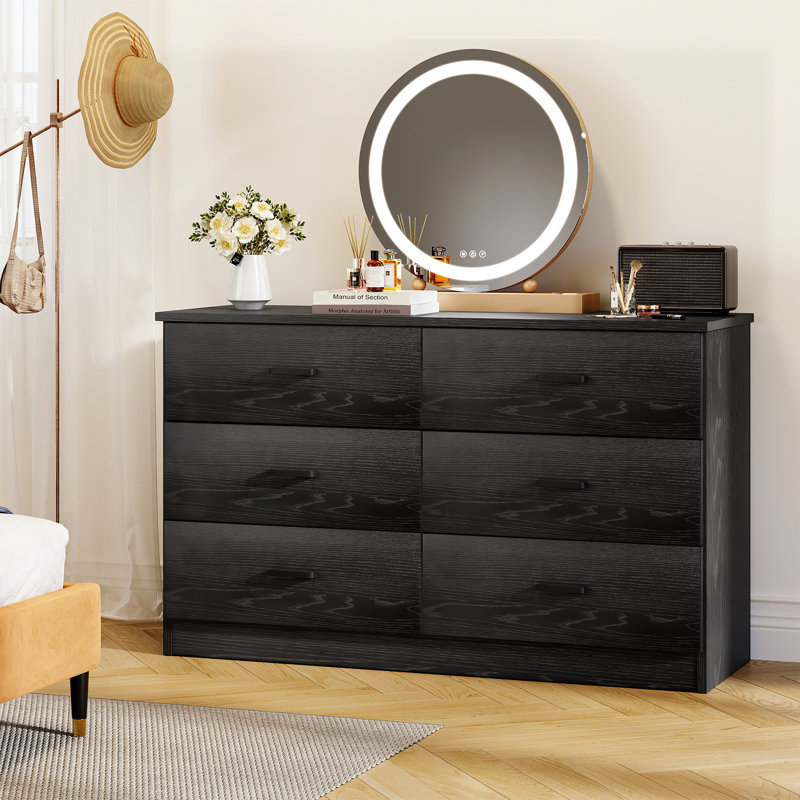 Kanagy 6 Drawer Double Dresser, Wood Storage Cabinet with Easy Pull Out Handles for Living Room,Chest of Drawers for Bedroom
