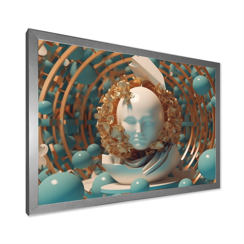 «Turquoise Sci-Fi Portrait of Futuristic Man» sur toile, H 16 po x l 32 po x P 1 po, Cadre simple argenté