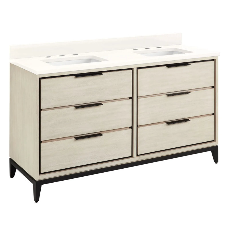 60" Hytes Double Bathroom Vanity Set with Rectangular Undermount Sinks, Sky Gray, 8" Centers, Arctic White Quartz
