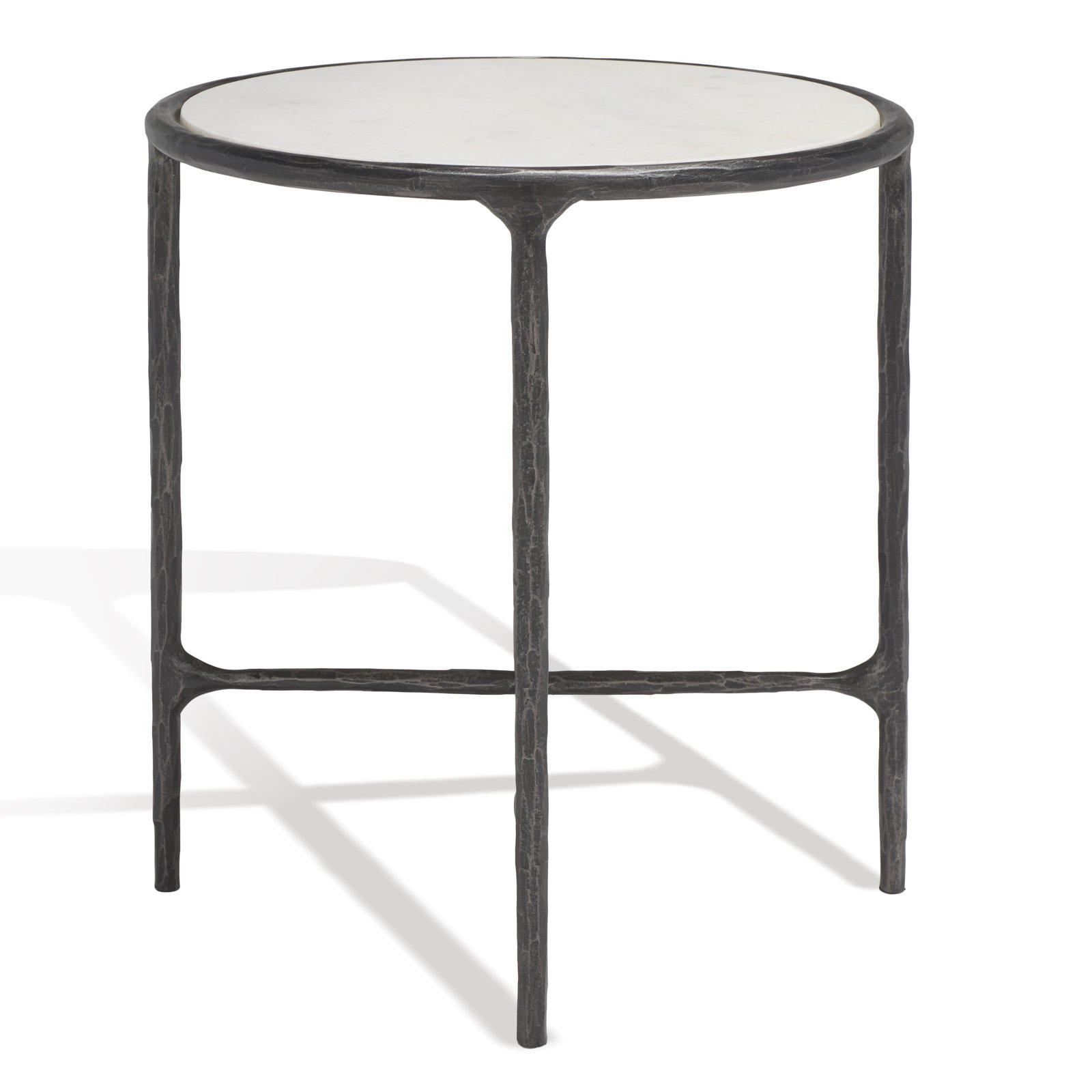 Evelynn 18" Genuine Marble End Table, White Marble, Black