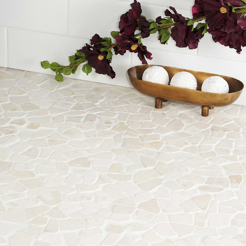 Nature 12x12 Tumbled Pebble Tumbled Mosaic Tile, Lovina White