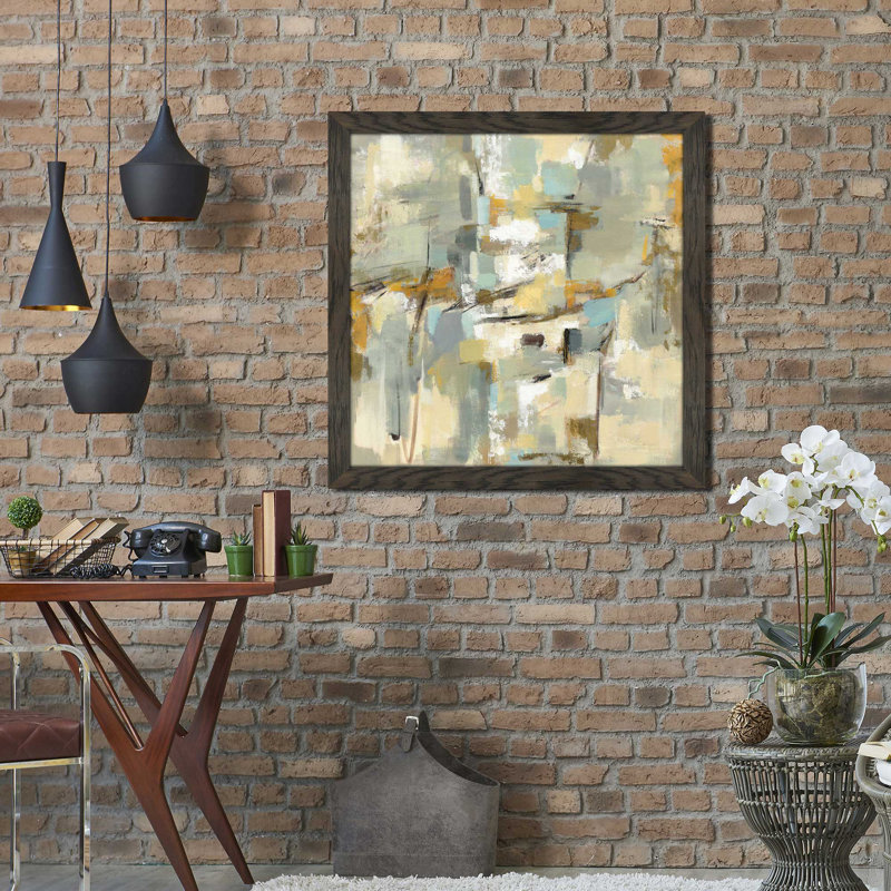 Vieux port - Peinture, Cadre chocolat patiné, H 37,5 po x l 37,5 po x P 1 po