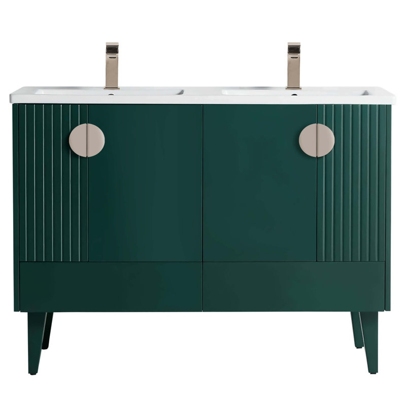 Ensemble de meuble-lavabo double 47 po Saimah, Vert, Nickel satiné