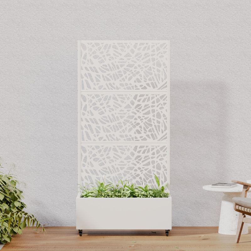 72" H x 35" W x 16" D Outdoor Metal Planter Box with Trellis Decor Raised Garden Bed with Lattice Panel and Wheels for Patio