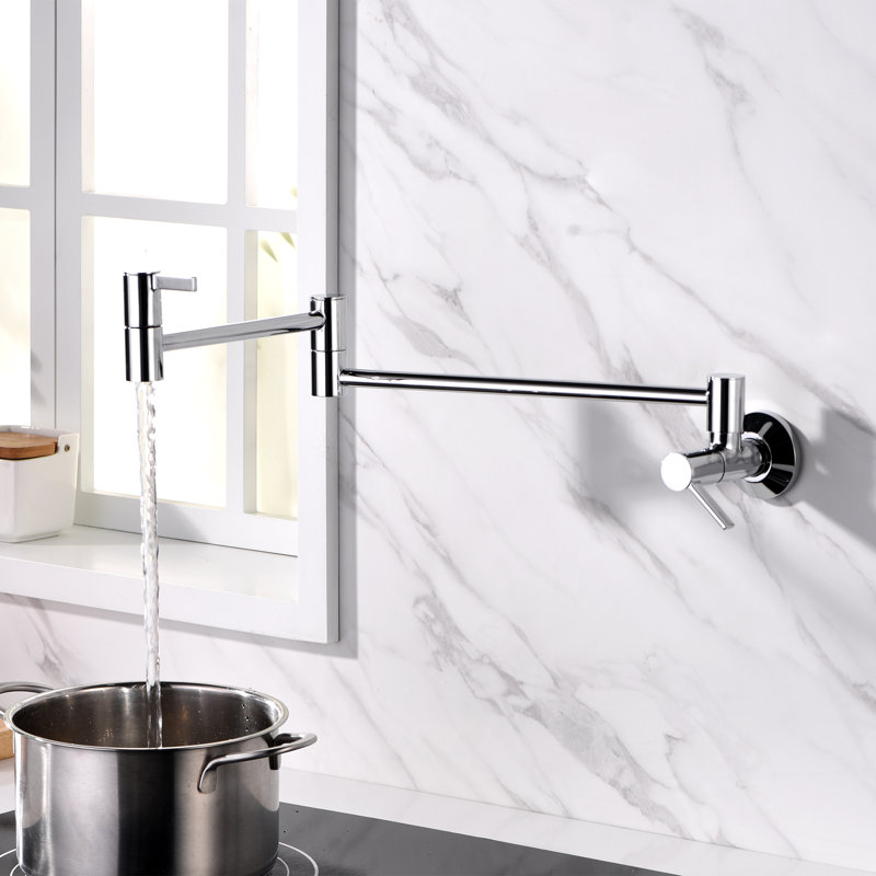Contemporary 2-Handle Wall-Mounted Pot Filler, Chrome