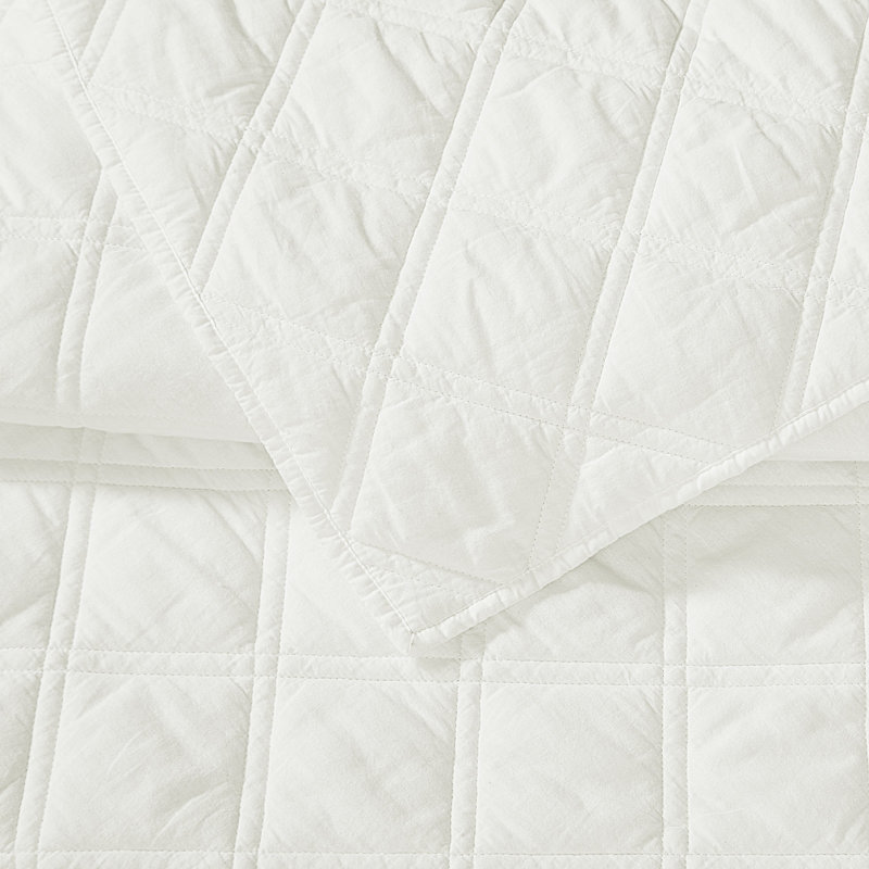 Brooklyn Loom Diamond Washed Cotton Quilt Set, Queen Quilt  + 2 Shams, White