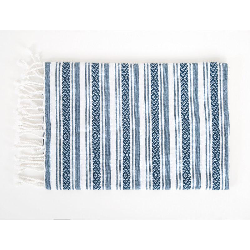 Serviette de plage 100% coton Portola, Bleu / blanc