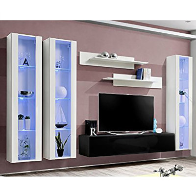 Aubrea 120" Modern Floating Wall Mounted Entertainment Center with 16-Color LED Lighting, High Gloss Finish