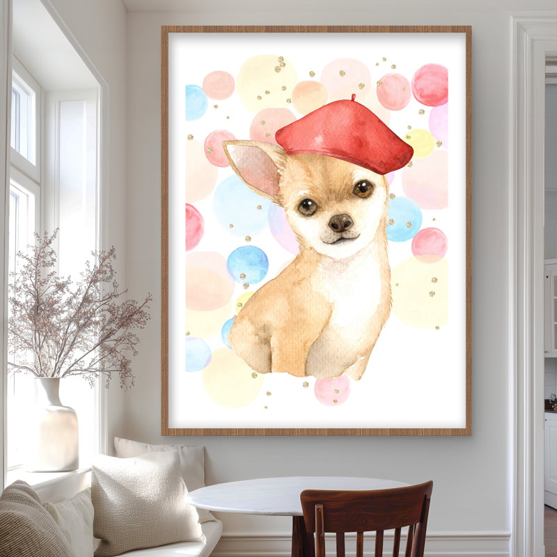 «Chihuahua Dog Artist», reproduction matte encadrée pour la décoration intérieure, H 48 po x l 36 po, Brun