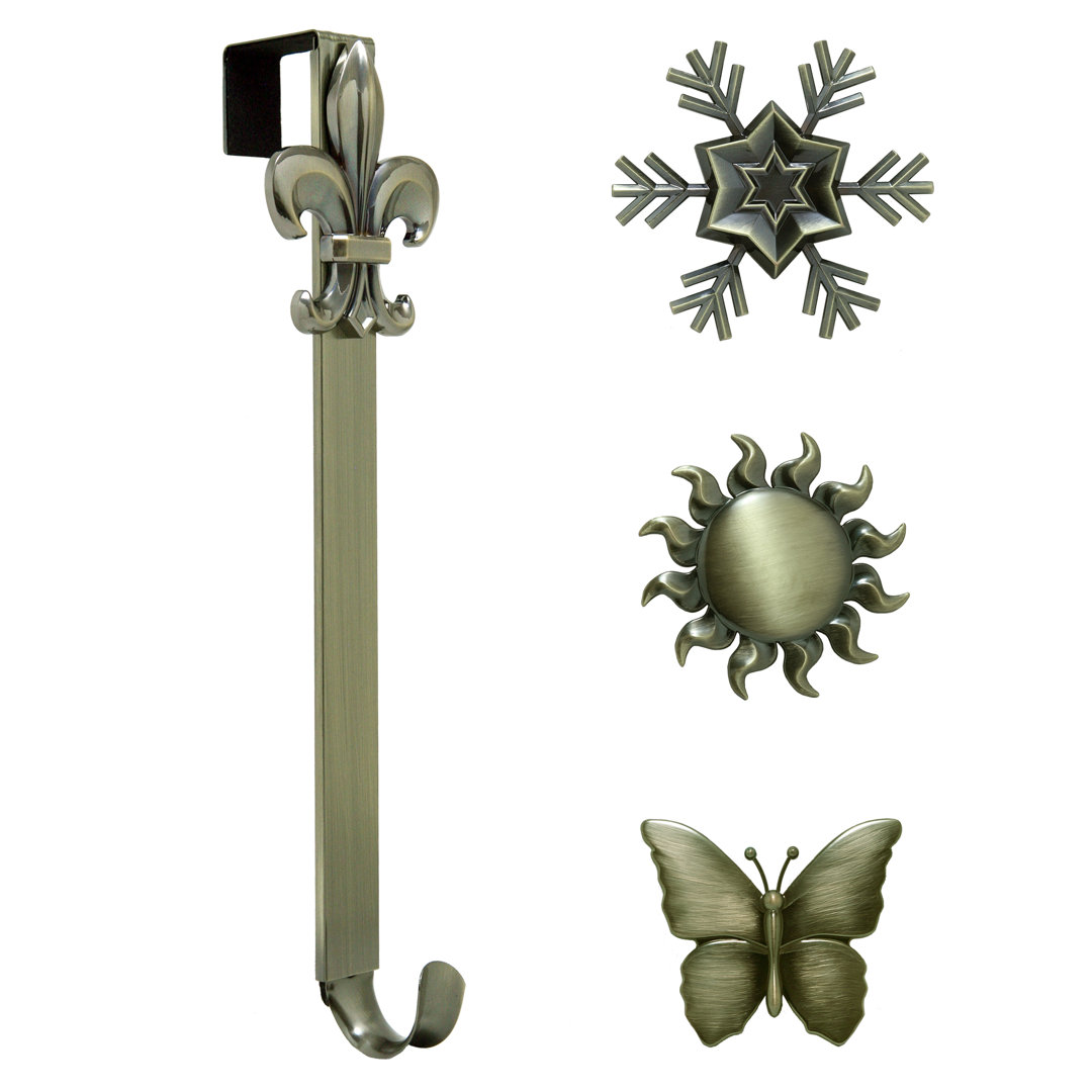 Adjustable Length Wreath Hanger with 4 Interchangeable Icons Haute Decor