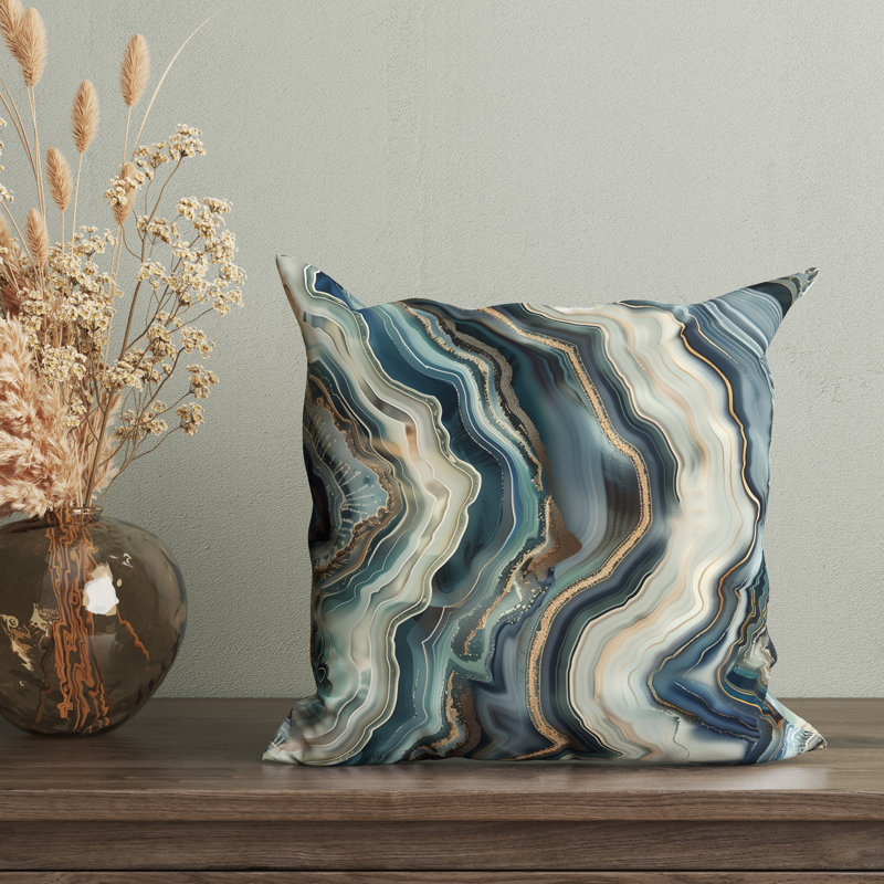 Housse de coussin réversible Agate, H 18 po x l 18 po, Bleu / gris / blanc